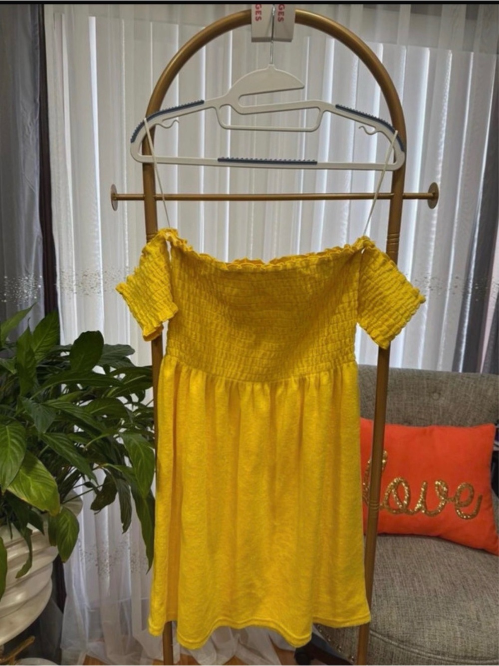 Juicy Couture Yellow Women’s Casual Off-Shoulder Dress